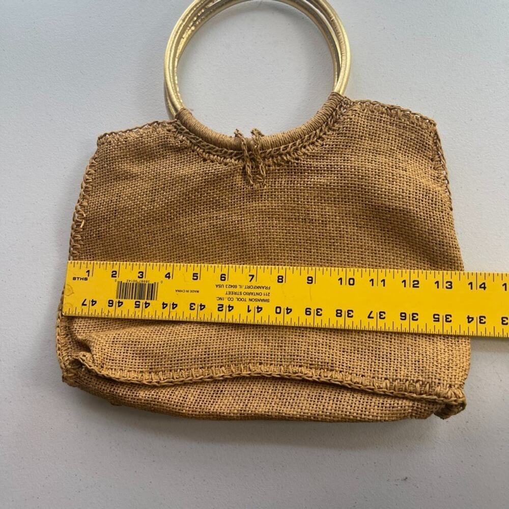 Boho Handmade Paper Bag Vintage 70s Tote Bag Beach Picnic Wood Button Closure - Picture 6 of 12